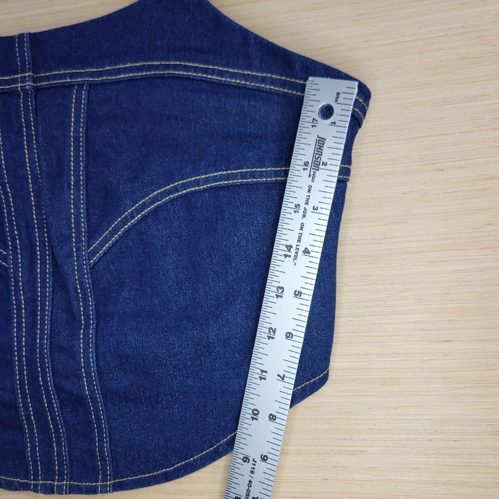 ​Sincerely Jules Denim Corset Crop Top L Dark Wash Adjustable Straps Festival - Picture 8 of 12